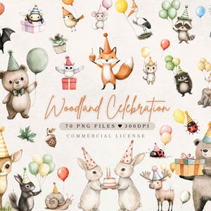 Wald Tiere Aquarell Clipart Niedliche Wald PNG Wald Geburtstag Clipart | Baby Waldtier PNG Waldtier Clipart | Waldkindergarten