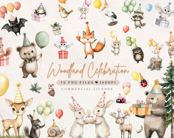 Bosdieren aquarel clipart schattige bosdieren PNG bos verjaardag clipart | Baby dier PNG bos dieren clipart | Boskwekerij