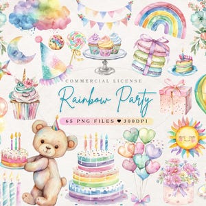 Clipart de fiesta de cumpleaños de arcoíris, clipart de decoración de arcoíris, clipart de decoración de cumpleaños de arcoíris, clipart de baby shower de arcoíris, clipart de guardería - PNG transparente