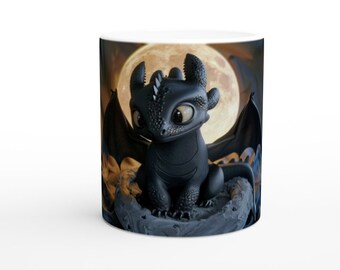 Taza de cerámica blanca de 11 oz - Dragón Radiante desdentado - Radiante desdentado - Cómo entrenar a tu dragón