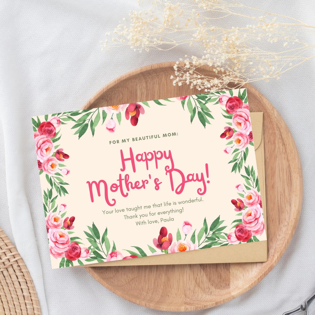 Happy Mother's Day Printable Card, Personalized Mom's Day, Greeting