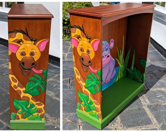 Stag bookcase with unique hand painted illustrations. Ideal for children's nursery, playroom or bedroom.