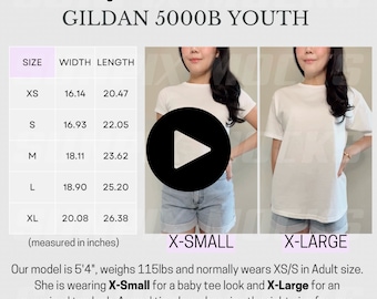 Gildan 5000B Baby Tee Video, Gildan 5000B Baby Tee Size Chart, Baby Tee Sizing Guide, White Baby Tee Mockup, Video Mockup, 5000B Size Guide