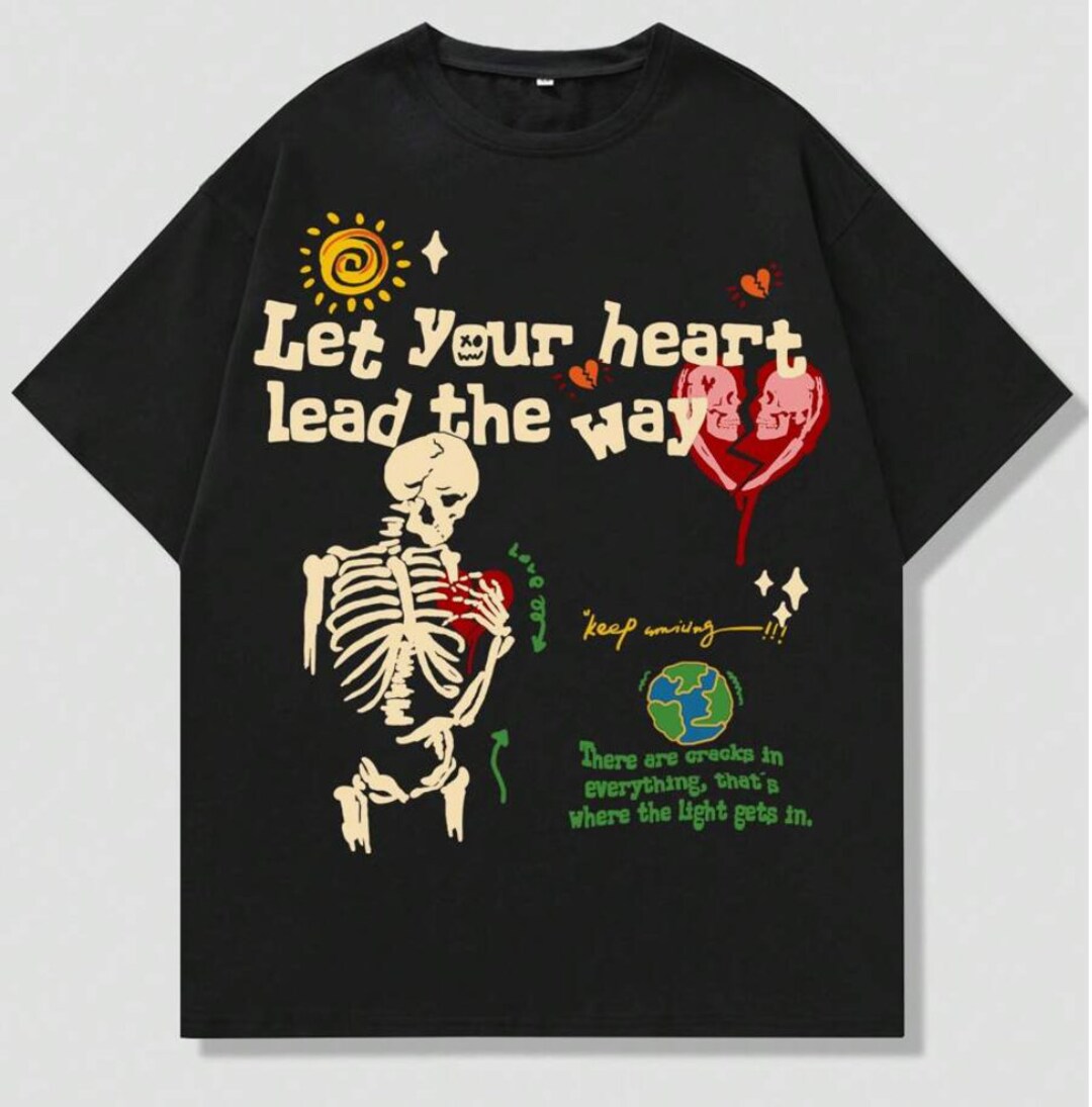 Let Your Heart Lead Tee | Men's Skull & Slogan Print T-shirt