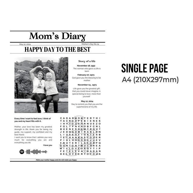 Editable Mother's Day Card Newspaper Cover, Canva Mother's Day ...