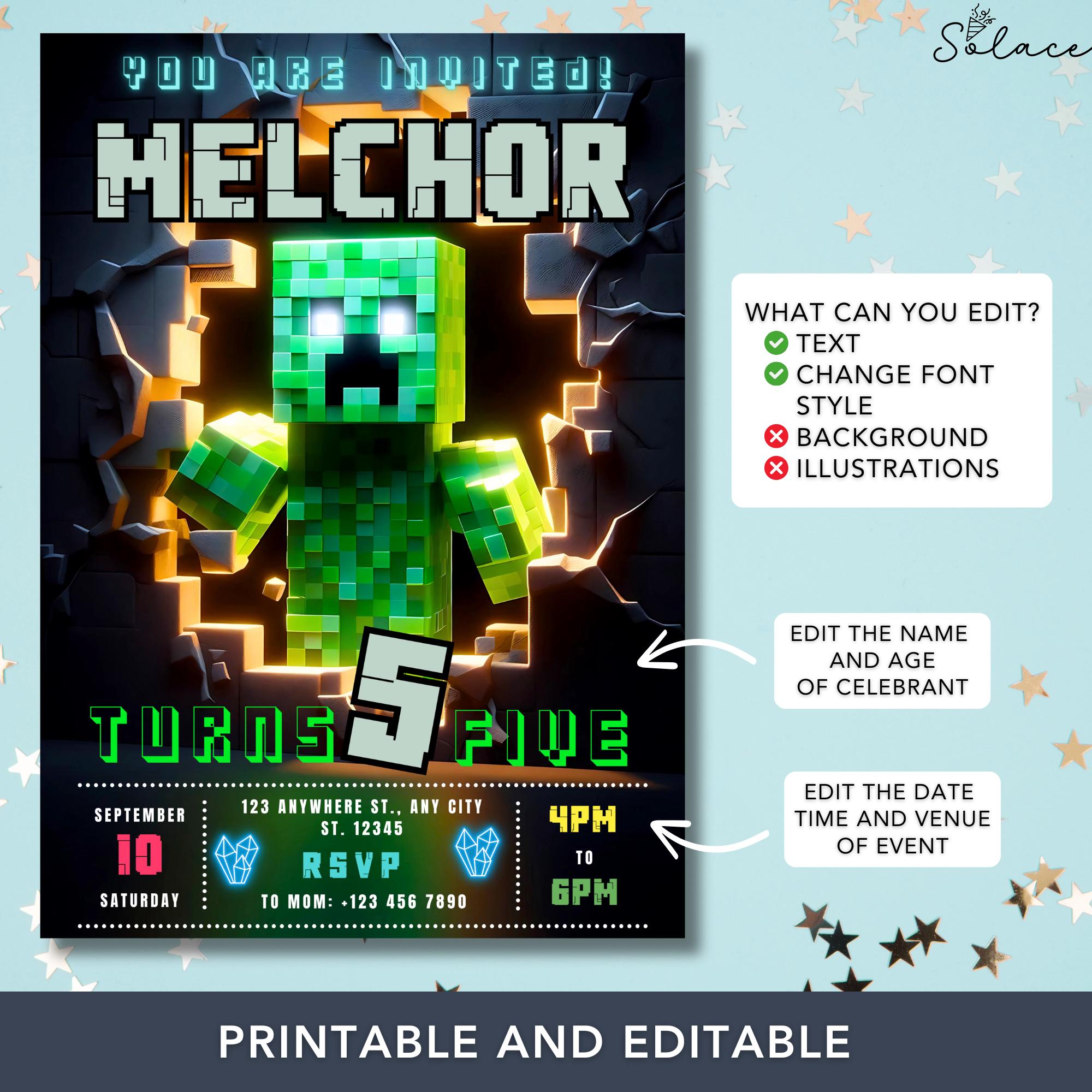 Pixelated Minecraft Birthday Template