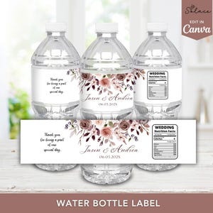 Boho Roses Wedding Water Bottle Label, Wedding Water Bottle Sticker, Wedding Party Favors, Wedding Favor Ideas for Guests, Water Bottle Wrap