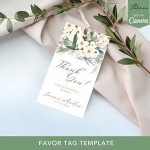 Greenery weiße Geschenkanhänger Hochzeit, Danke-Tag, druckbare Geschenkkarte, Minimalistischer Anhänger, Gastgeschenk Gastgeschenk Hochzeit