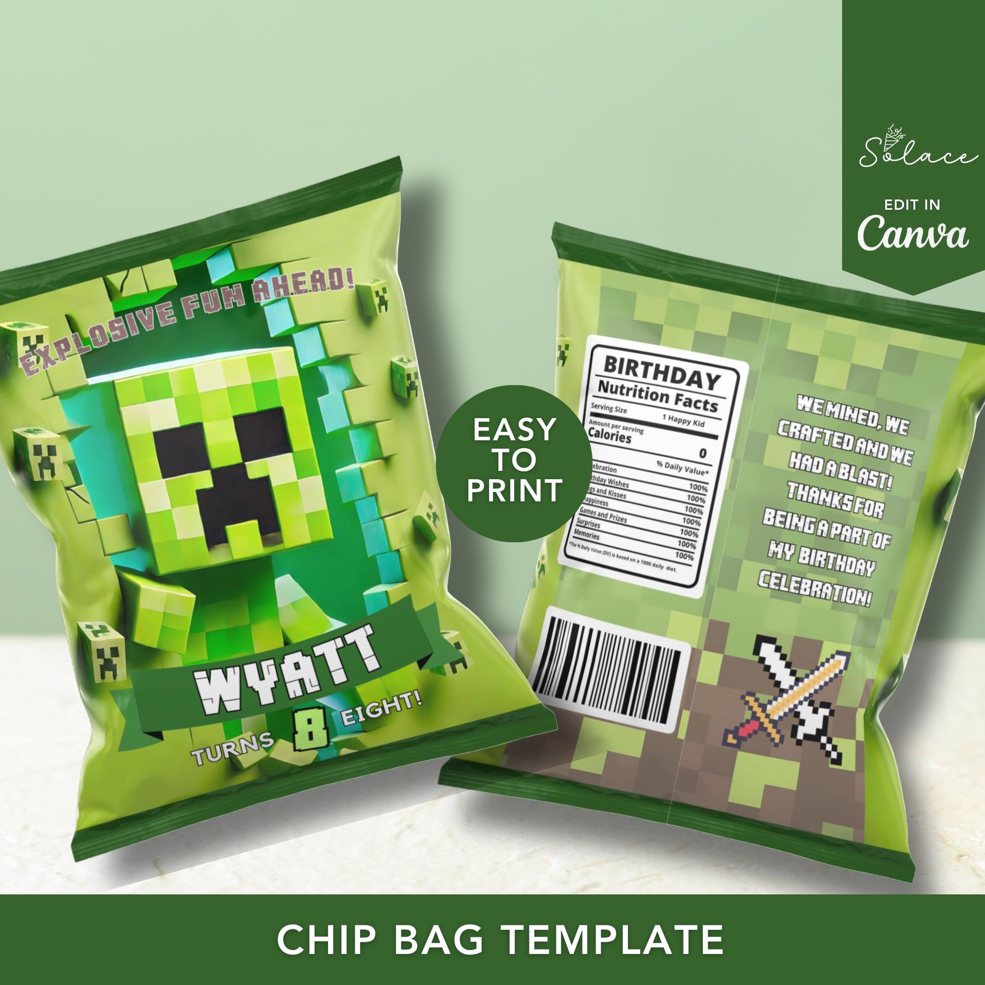Minecraft Inspired Printable Chip Bags Minecraft Inspired Printable Chip Bags