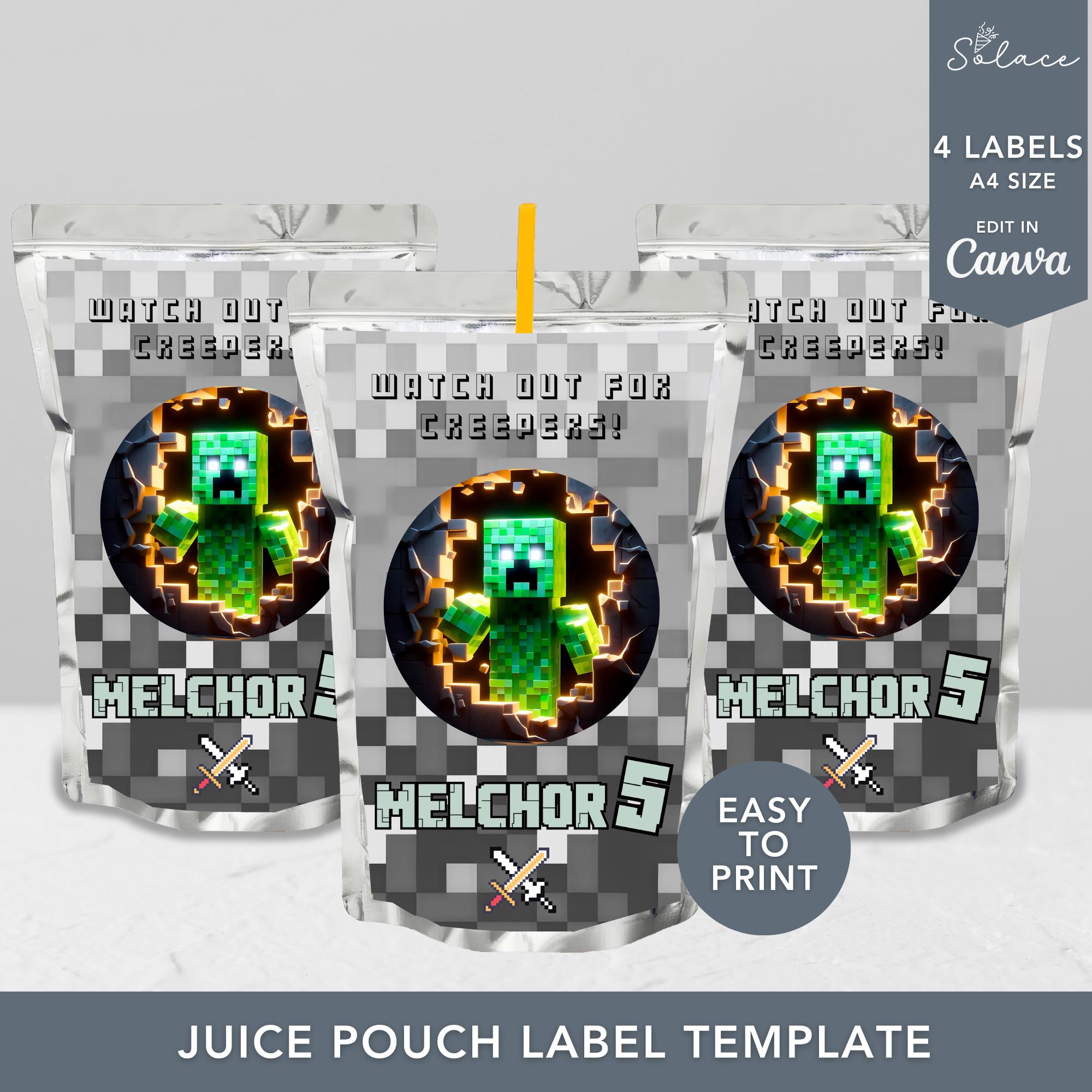 Minecrafter Juice Pouch Labels