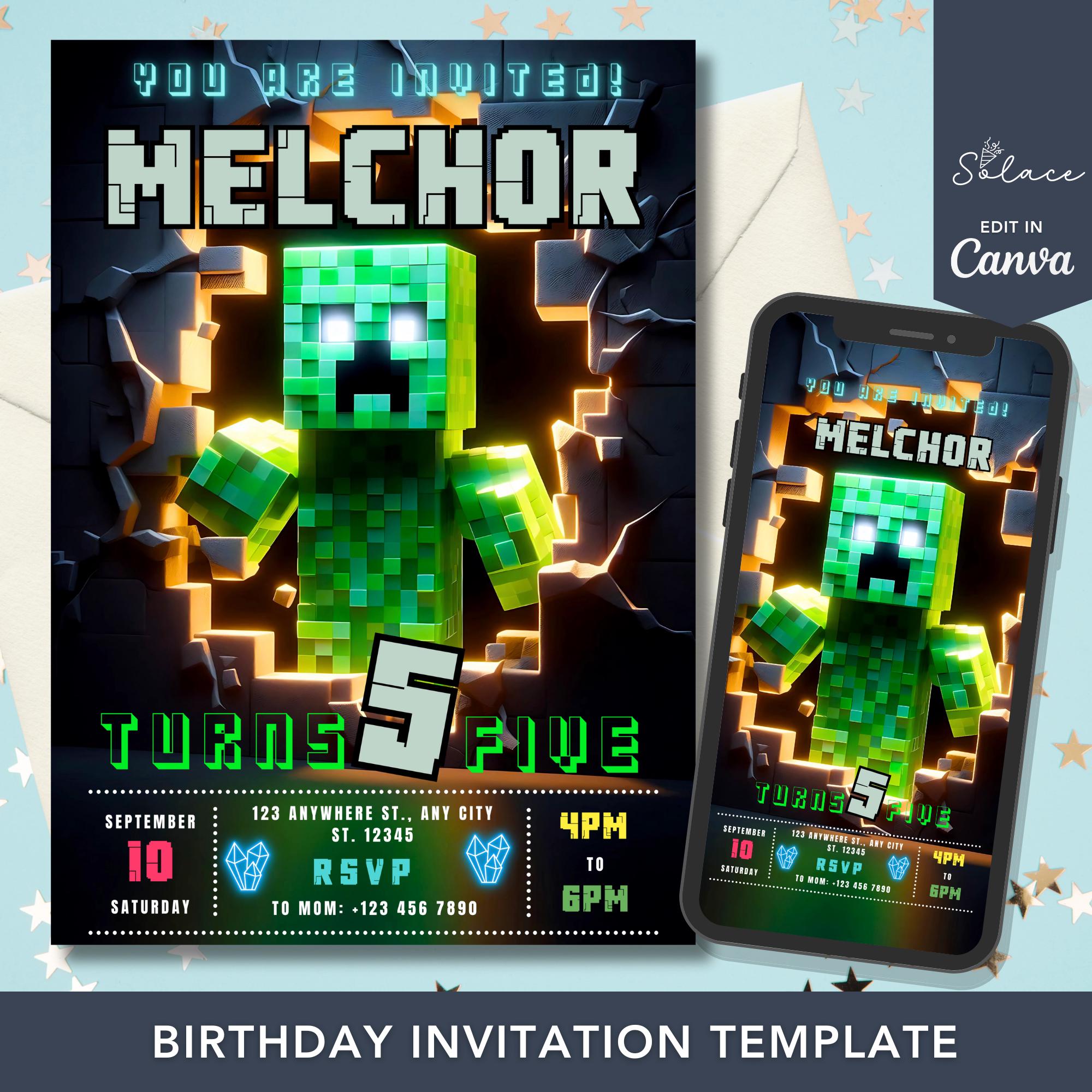 Pixelated Minecraft Birthday Template