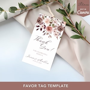 Boho Rosen Hochzeit Gunsten Geschenkanhänger, Dankeschön-Tag, druckbare Geschenkkarte, Minimalist Favor Tag, Floral Favor Tag, Hochzeitsgeschenke für Gast