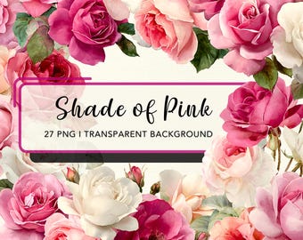 Pink Roses and Peony Watercolor Flowers, Roses Png, Peony Png, Floral Bouquet Png, Sublimation Design, Junk Journal Scrapbooking, Invitation