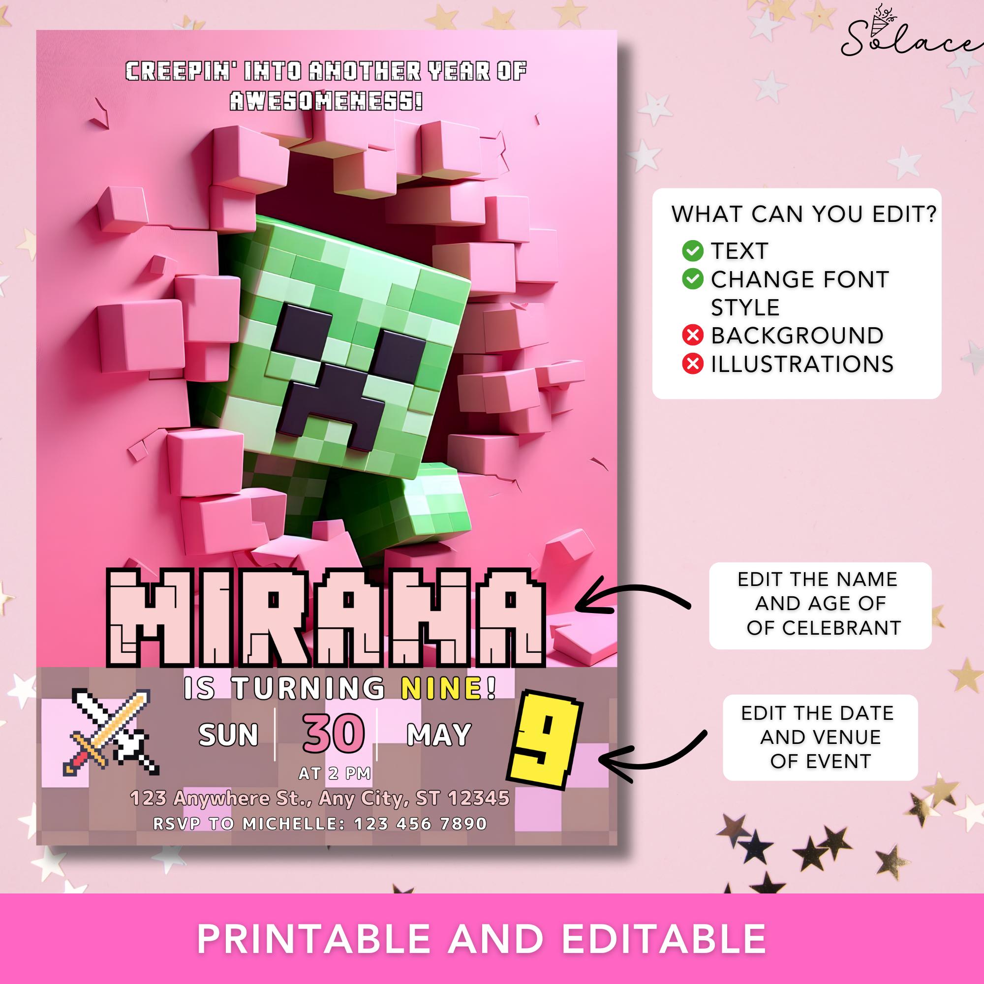 Minecrafter Birthday Invitation
