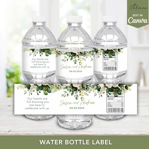 Greenery Wedding Water Bottle Label, Wedding Water Bottle Sticker, Wedding Party Favors, Wedding Favor Ideas for Guests, Water Bottle Wrap