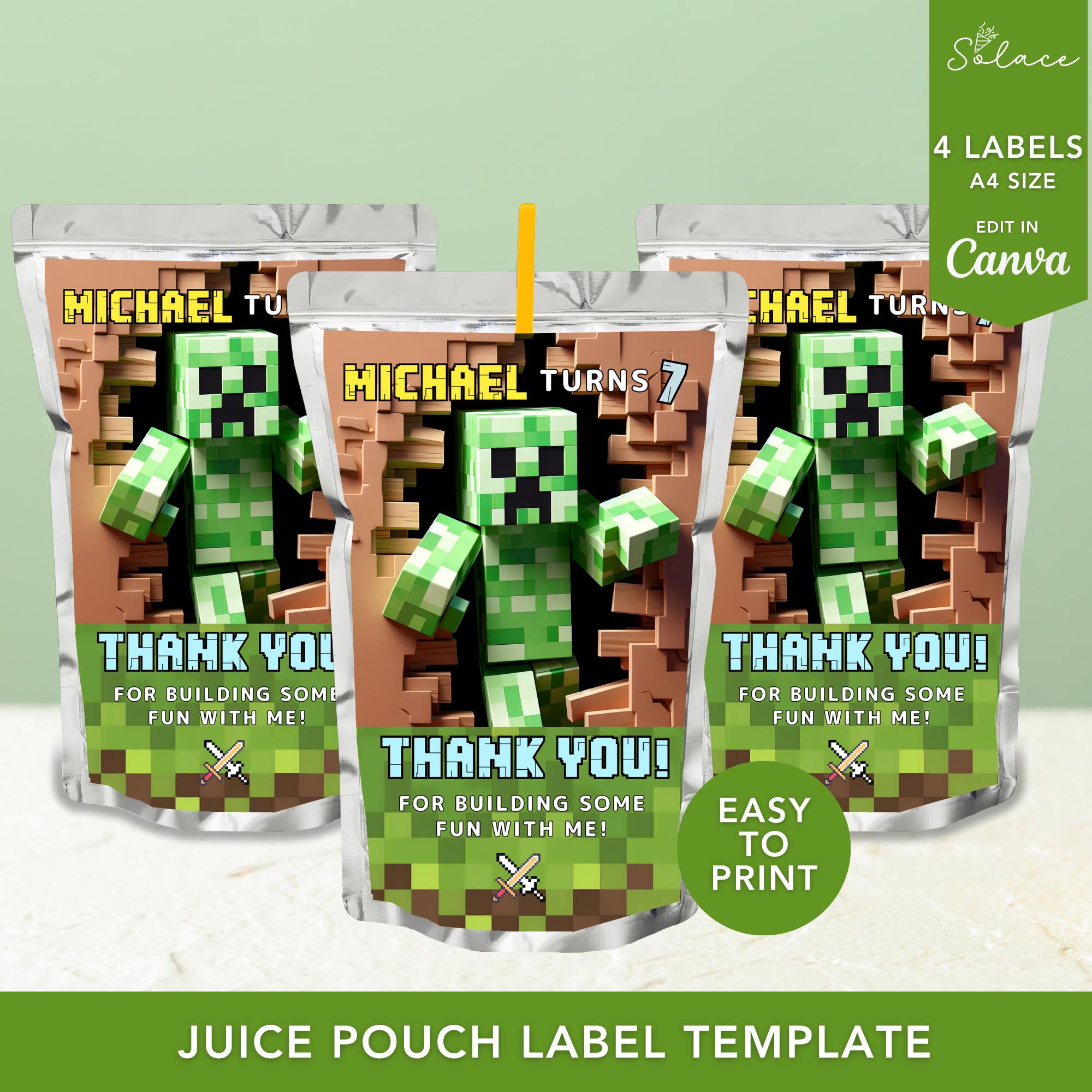 Minecraft Inspired Printable Juice Pouches Minecraft Inspired Printable Juice Pouches