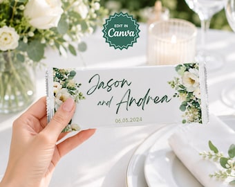 Greenery Wedding Chocolate Bar Wrapper, Candy Bar Wrapper, Hershey Chocolate Wrapper Template, Chocolate Bar Label, Wedding Favor Ideas