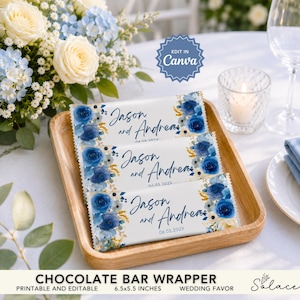 Dusty Blue Wedding Chocolate Bar Wrapper, Candy Bar Wrapper, Chocolate Wrapper Template, Chocolate Bar Label, Wedding Favor, Chocolate Favor
