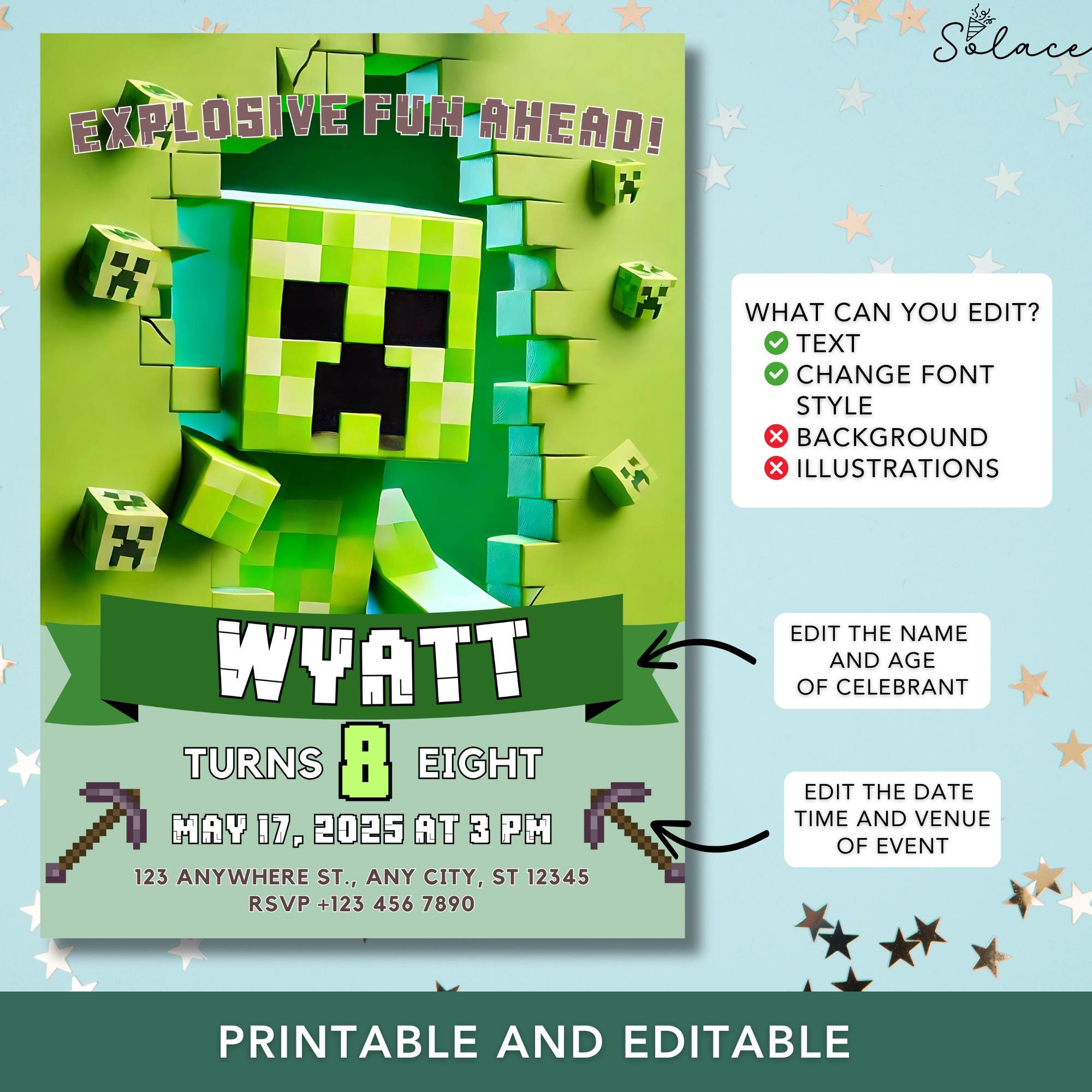 Minecrafter Birthday Invite - Canva