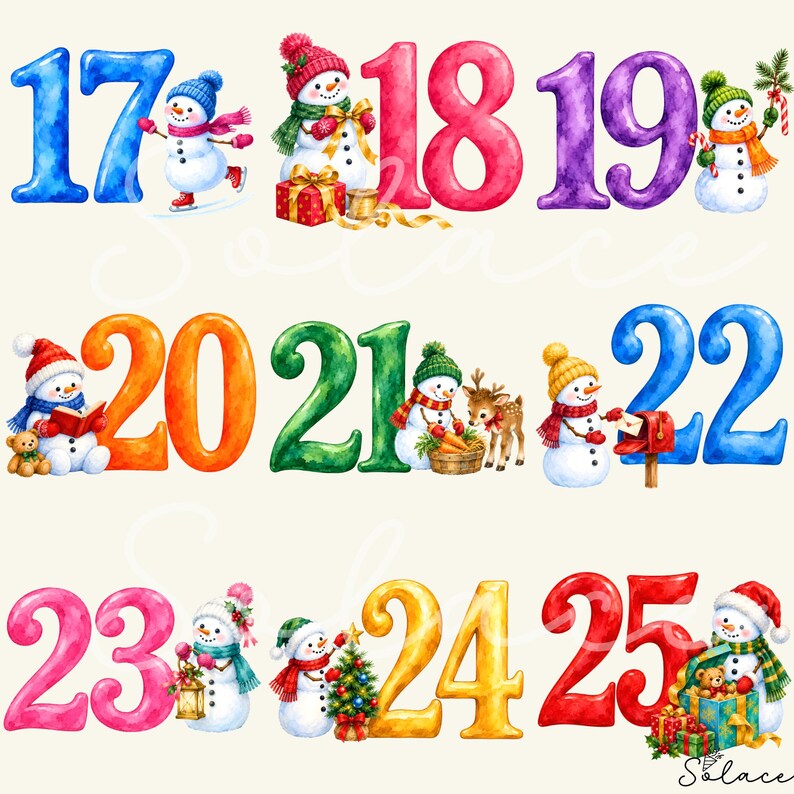 Advent Calendar Numbers Clipart Bundle, Snowman Christmas Countdown ...