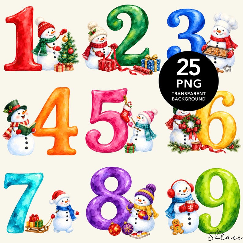 Advent Calendar Numbers Clipart Bundle, Snowman Christmas Countdown ...