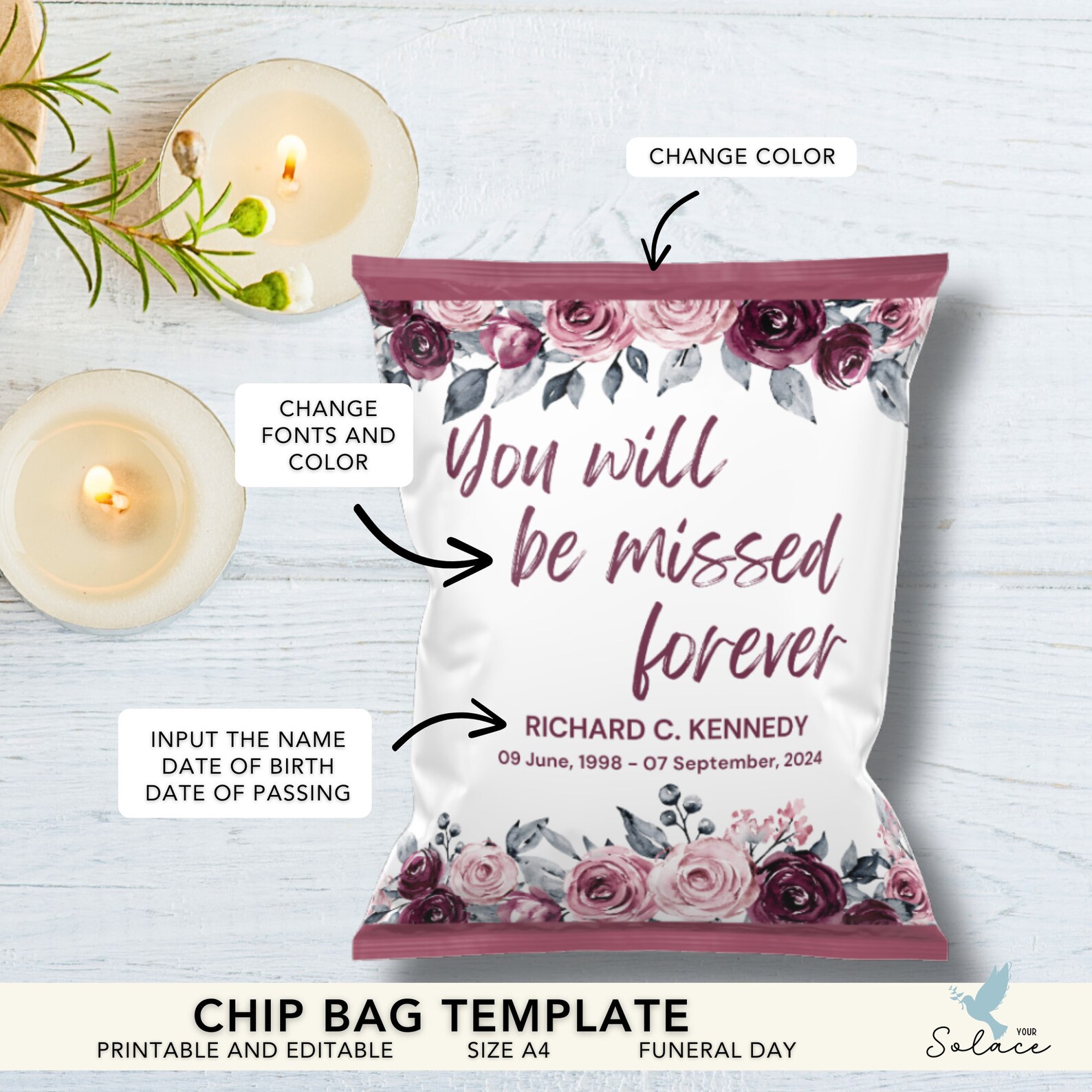 Editable Memorial Chip Bag Template, DIY Memorial Snack Packaging ...