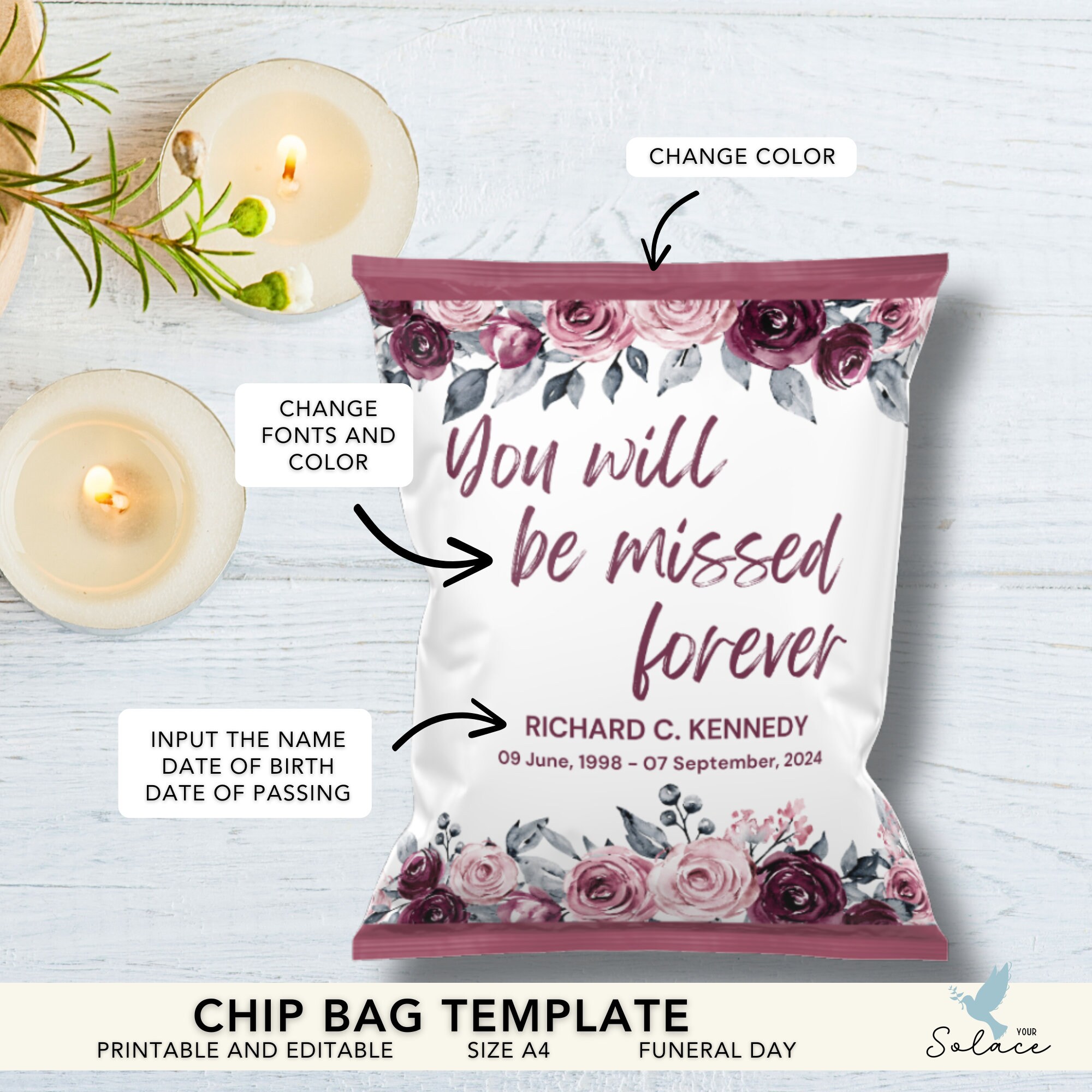 Editable Memorial Chip Bag Template, DIY Memorial Snack Packaging ...