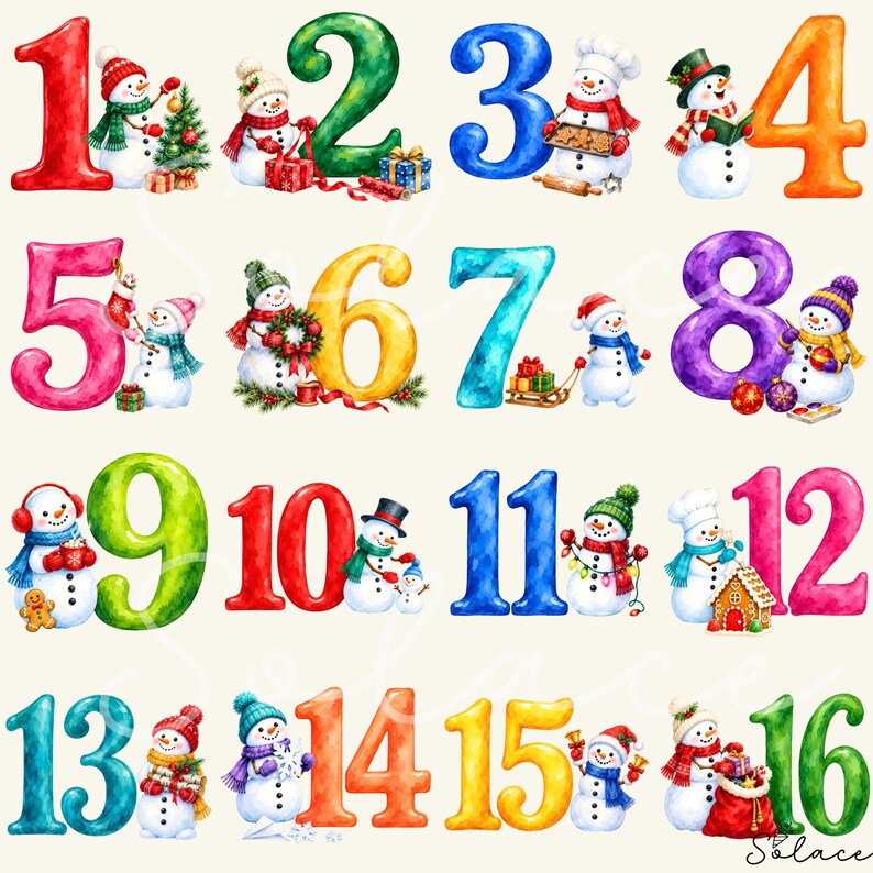 Advent Calendar Numbers Clipart Bundle, Snowman Christmas Countdown ...