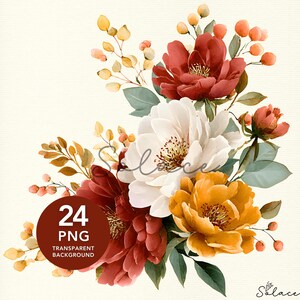 Burgunder Rost Blumen Clipart, Gebrannte Orange Blume Png, Aquarell Blumenstrauß, Herbst- und Herbstblumen, Sublimationsdesign, Einladungen