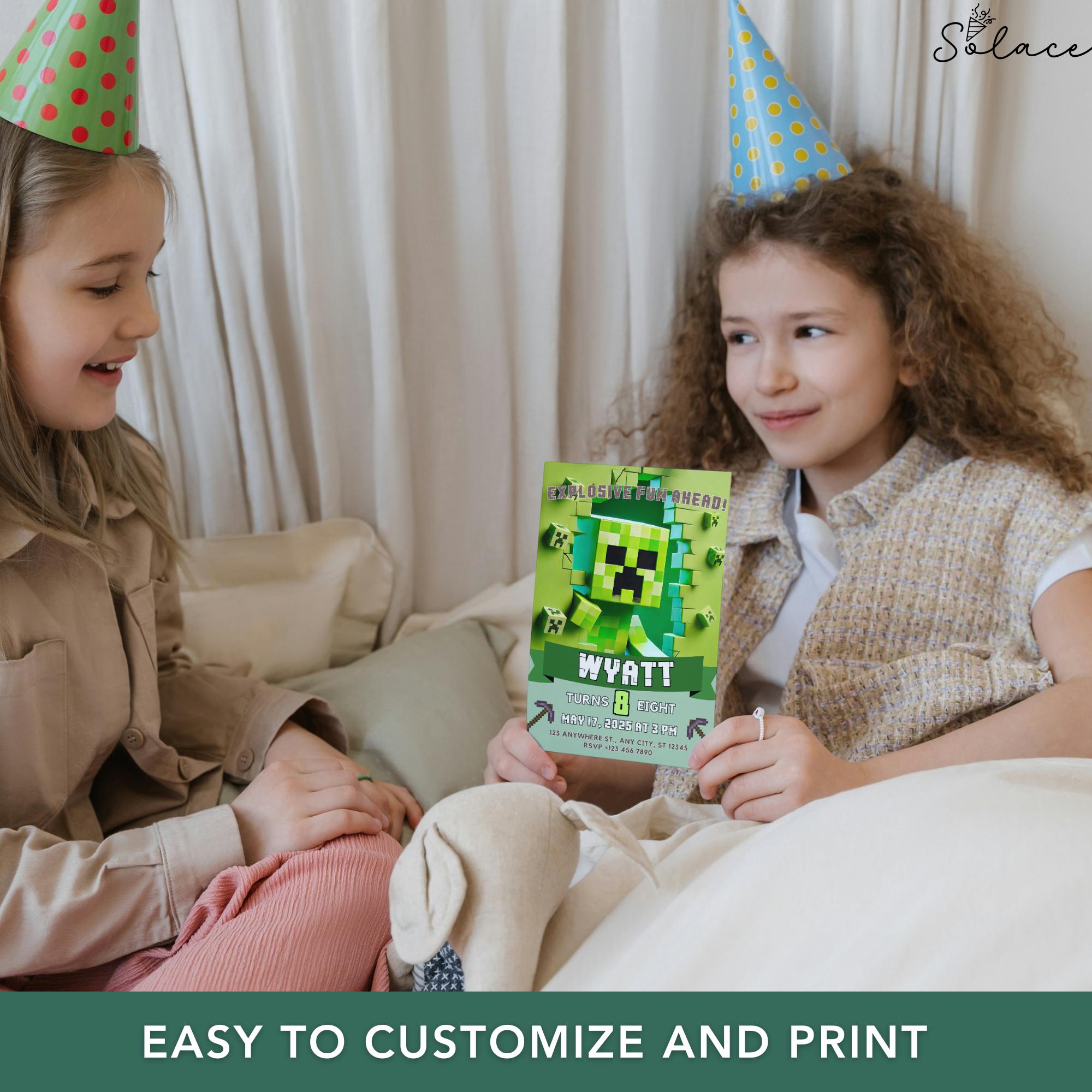 Minecrafter Birthday Invite - Canva