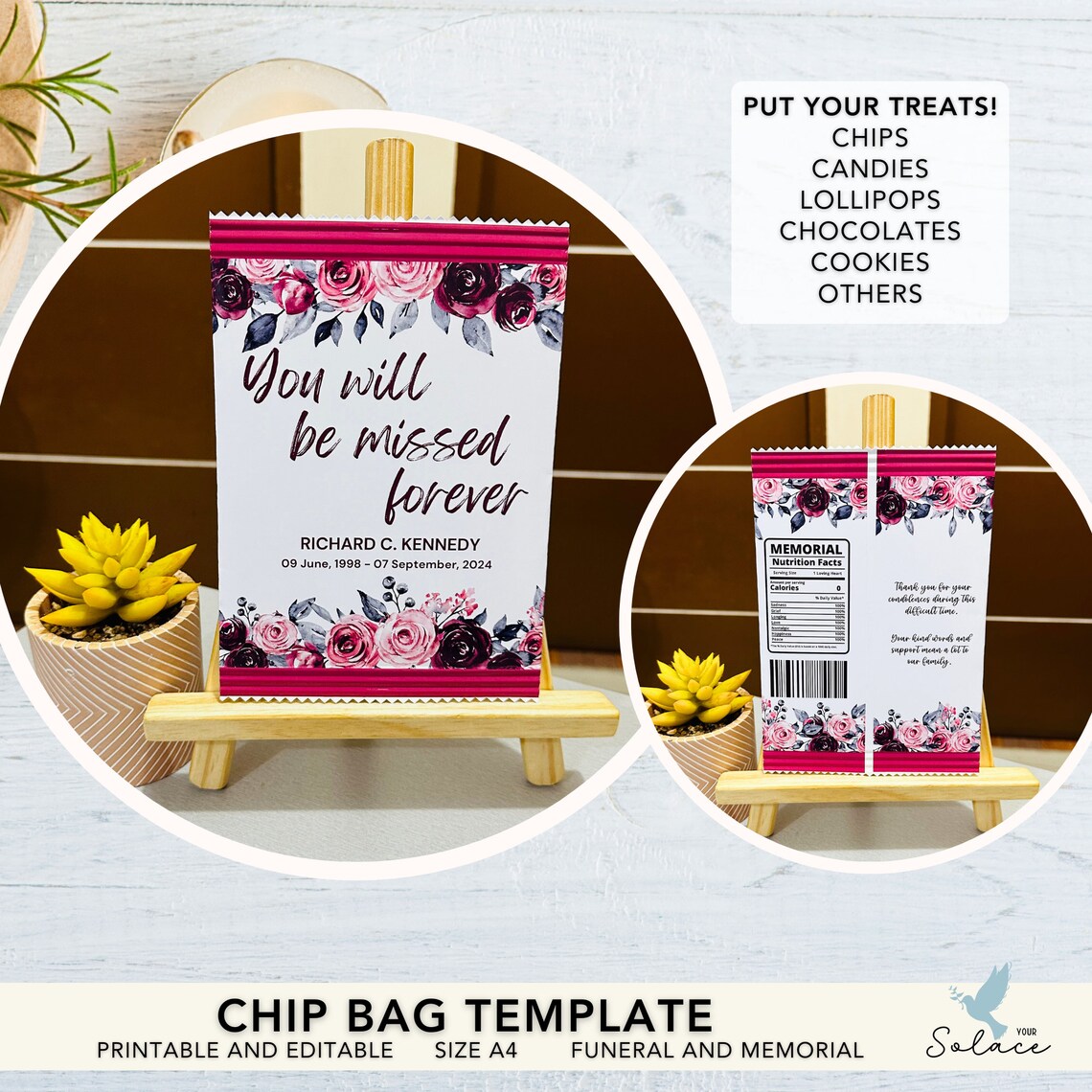 Editable Memorial Chip Bag Template, DIY Memorial Snack Packaging ...
