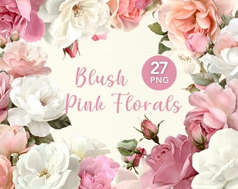Blush Pink Roses and Peony Wedding Flowers, Floral Bouquet Png, Watercolor Style, Sublimation Design, Junk Journal Scrapbooking, Invitations