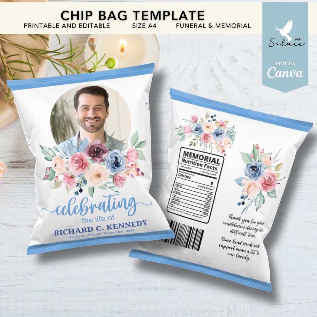 Editable Funeral Favor Chip Bag Template Memorial Service Favor ...