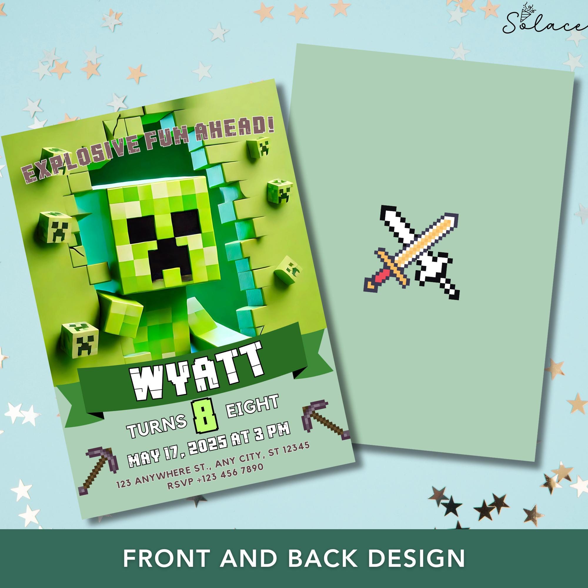 Minecrafter Birthday Invite - Canva