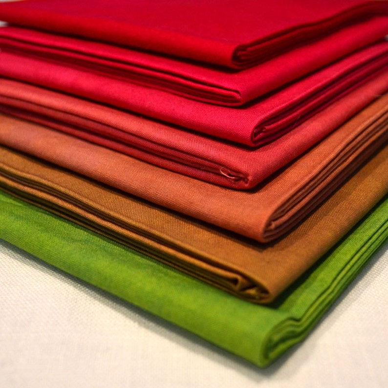 Hand-dyed Quilt Fabric Fat Quarters 7 Color Graduated Red to Green Cotton Sewing Upholstery