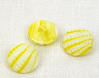 Sewing Buttons 3/4" (19 mm) Yellow White Glass Self-Shank Vintage