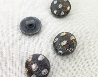 Sewing Buttons 1/2" (12 mm) Brown with White Spots and Gold Accents Glass Self-Shank Vintage