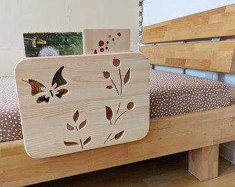 2in1 Rausfallschutz Bücherregal aus Holz mit NAUTUR Motiv für Kinderbett / Bett zum einhängen