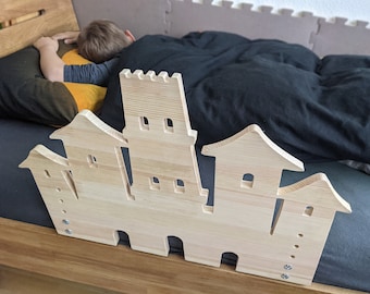 Rausfallschutz Kinderbett Bettgitter  HOLZ , Bettschutzgitter Bettumrandung SCHLOSS Ritterburg