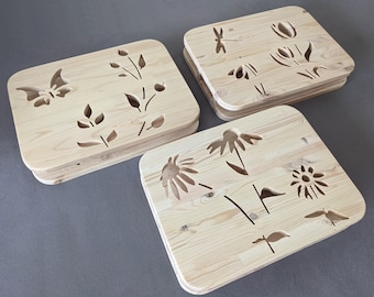 Bettregal Rausfallschutz Holz Montessori-Stil 2in1 Bücherregal aus Holz mit Blumen Sommer Motiv für Kinderbett / Bett Kinderzimmer