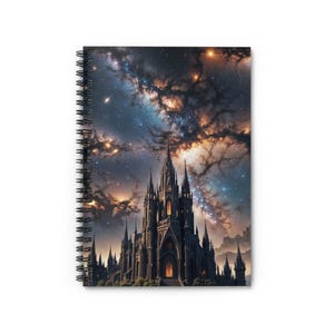 Celestial Castle Spiral Notebook - Ruled Line, Fantasy Journal, Gift for Writers, Dreamy Notepad, Cosmic Stationery, Night Sky Gifts