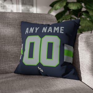 Seattle Football Personalized Name & Number Pillowcase, Cushion, Football, Gift for Dad, Man Cave, Father&#39;s Day, Gift for Mom, Xmas Gift