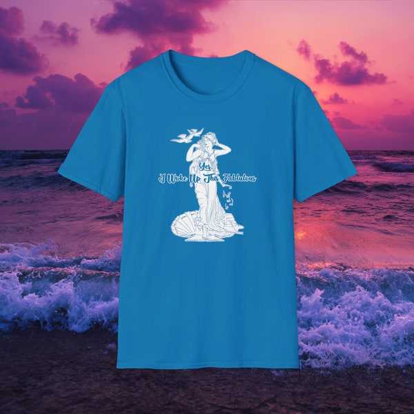 Yes, I Woke Up This Fabulous in purple Unisex Softstyle T-Shirt - Goddess, Venus, Beautiful, Morning, Camera Ready, Fun Gift