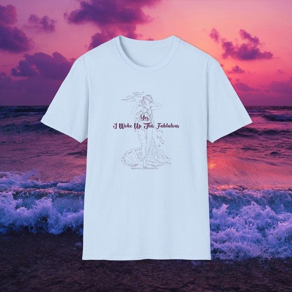 Yes, I Woke Up This Fabulous in purple Unisex Softstyle T-Shirt - Goddess, Venus, Beautiful, Morning, Camera Ready, Fun Gift