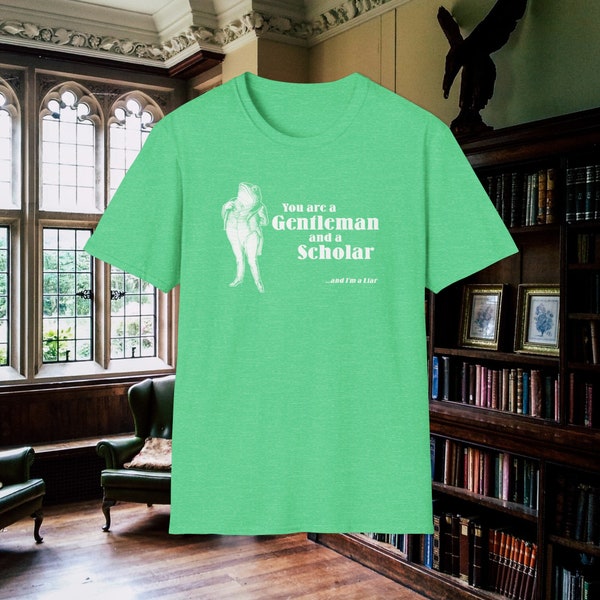 You are a Gentleman and a Scholar ...and I'm a Liar in white Unisex Softstyle T-Shirt - Frog, Vintage, Funny, Insult, Joke, Gift