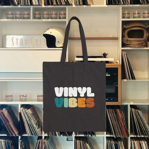 Vinyl Vibes Cotton Canvas Tote Bag - Vinyl Record LP Collector, Music Lover Gift, Vibing, Retro