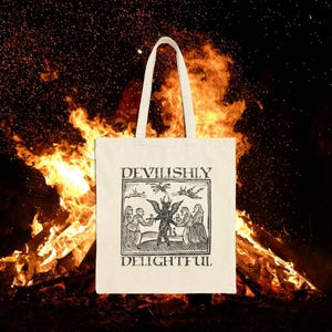 Devilishly Delightful Cotton Canvas Tote Bag -  Devil, Witch, Folk Horror, Coven, Satan, Funny Gift