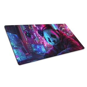 Gaming Mauspad groß AI Synthwave Art Panda - XXL Gamer Mauspad mit Midjourney AI Gaming Panda Logo | Kleine, mittlere und große Größe