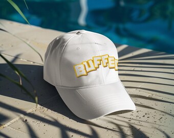 Gamer Dad Hat – "BUFFED" Golden Pixel Embroidery, Cotton Corduroy