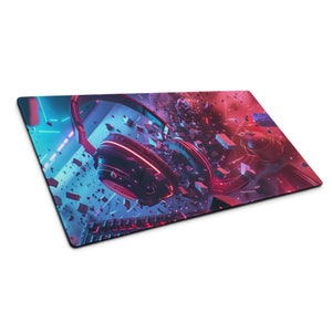 XXL Gamer Mauspad Synthwave Stil AI Art Gaming Headset Durchbruch - Gaming Zahnrad Midjourney AI Artwork | Kleine, mittlere und große Größe